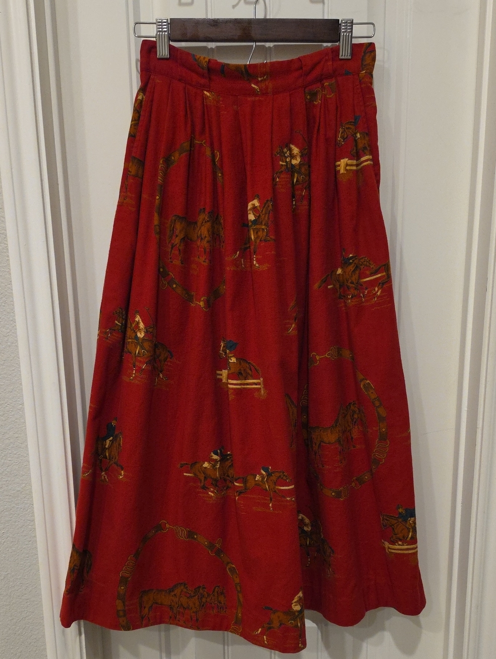 Ralph Lauren Red Equestrian Print Circle Skirt